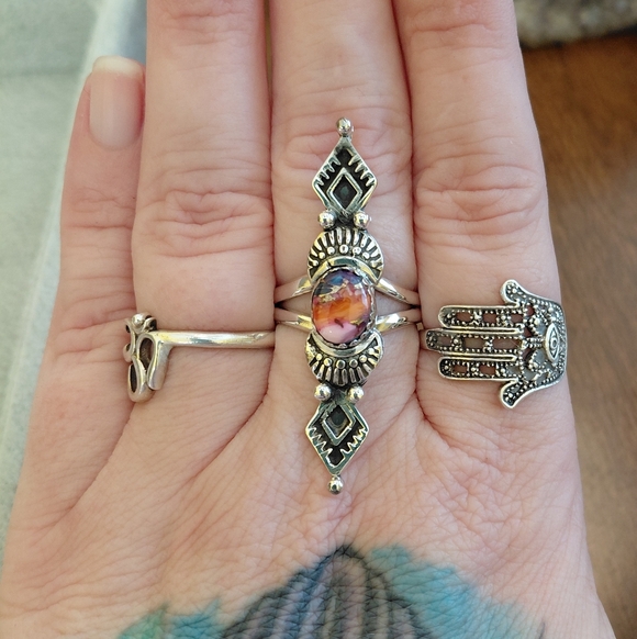 Boho Pink Dahlia Sterling Silver Ring - Picture 5 of 11